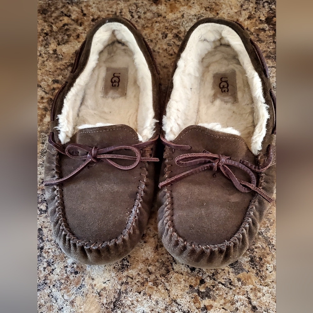UGG Chocolate Suede Moccasin Slippers